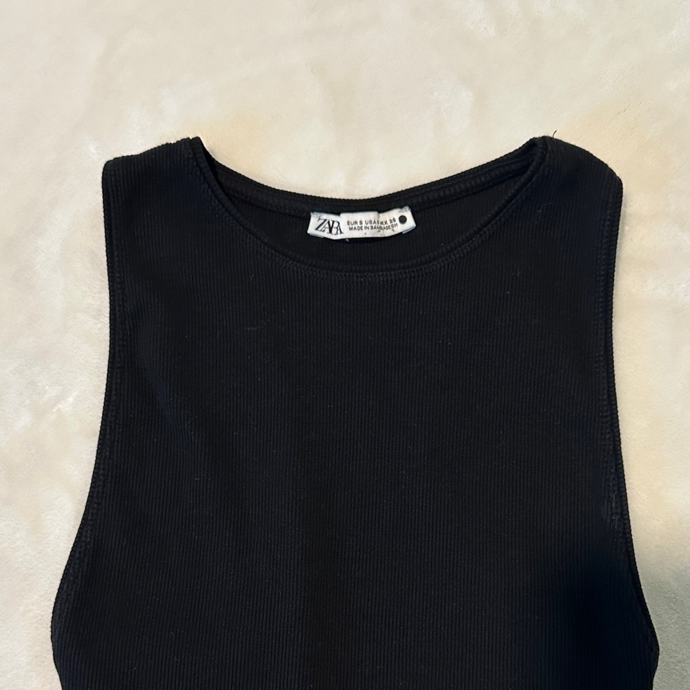 Black Ribbed Racerback Zara tank Bodysuit - Picture 3 of 9